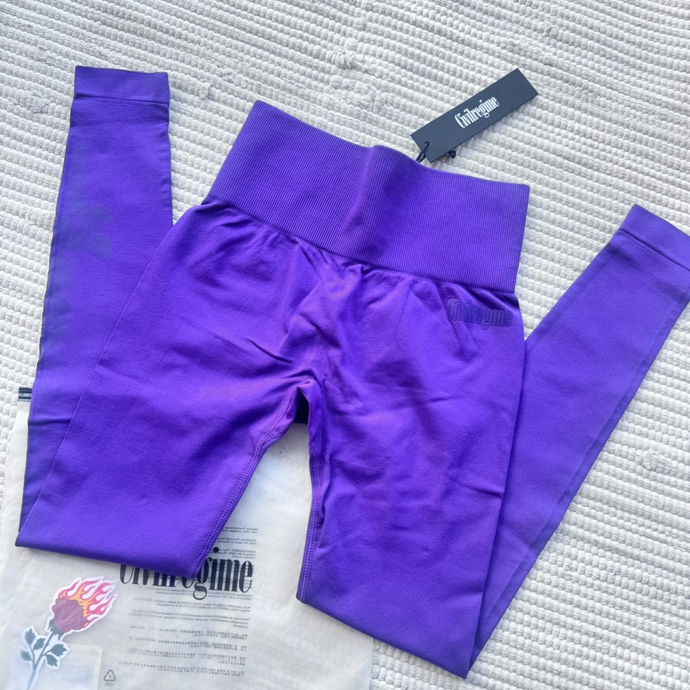 Civil Regime Jelly Seamless Leggings Purple Scrunch Butt Rose Flame Size S New